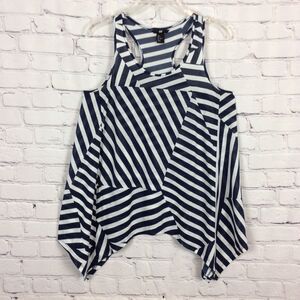H&M Womens Sz S Tank Top Racerback Blue & White Geometric Print Handkerchief Hem